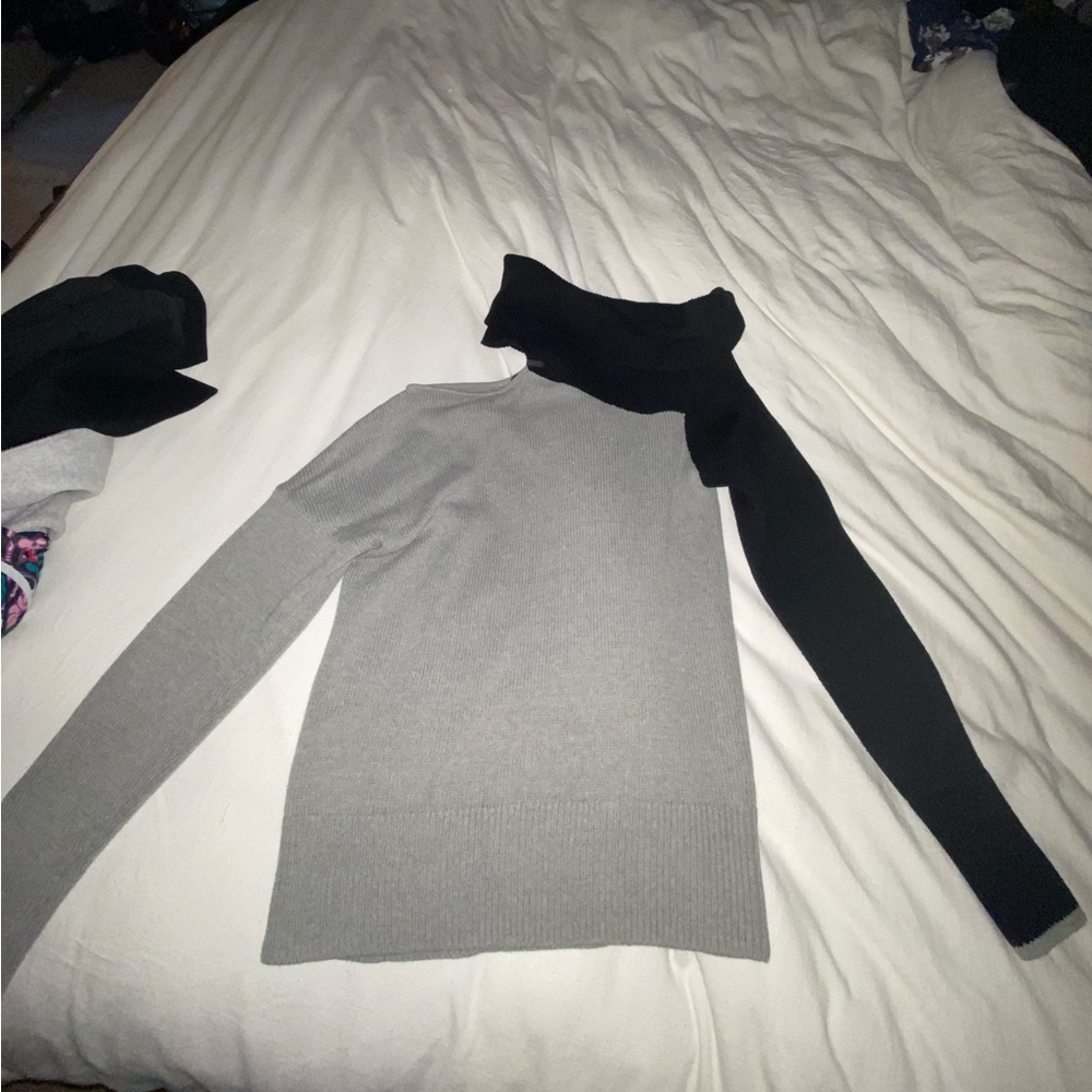 Two tone cold shoulder sweater